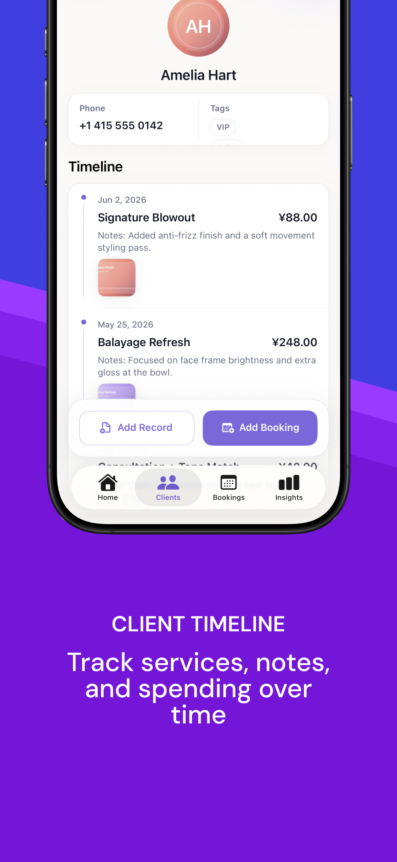 Client timeline screen